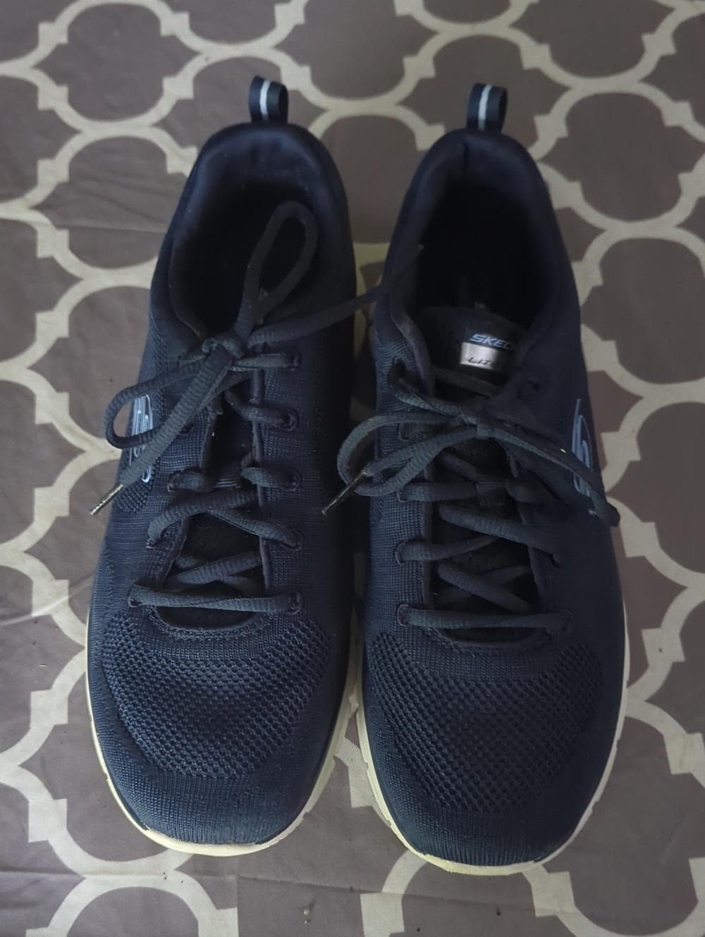 Skechers Black Knit Lace-Up Sneakers with Cream Soles